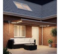 Store banne Manuel avec LED, Semi-Coffre, Sable, 4.5 × 3 m