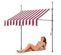 Store Banne Manuel Rétractable avec Manivelle pour Balcon Terrasse | sans Perçage, Toile épaisse étanche UV, Auvent Télescopique Réglable pour Jardin/Cour/Café (Red Stripe,350×120cm)
