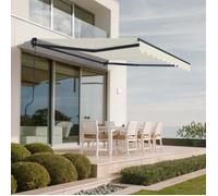 Cazeboo Store banne Monobloc Manuel 3X2,5 m Beige - Cazeboo Vecchio Toile 320g/m² UV50+ - Structure Aluminium thermolaqué Gris Anthracite RAL 7016 - Inclinaison 30 à 100° - Protection 7,5 m²
