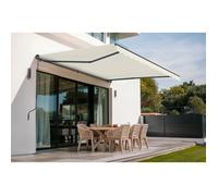 Store banne manuel rétractable - Cazeboo - VECCHIO - 4x3m - Toile premium 320g/m² - Beige - Anti-UV - Surface couverte 12m²