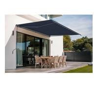 Store banne Monobloc Manuel 395x300 cm Gris Anthracite - Cazeboo Vecchio Toile 320g/m² UV50+ - Structure Aluminium thermolaqué RAL 7016 - Inclinaison réglable 30 à 100° - Protection terrasse 12 m²