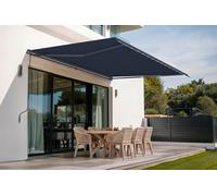 Store banne Monobloc Manuel 395x300 cm Gris Anthracite - Cazeboo Vecchio Toile 320g/m² UV50+ - Structure Aluminium thermolaqué RAL 7016 - Inclinaison réglable 30 à 100° - Protection terrasse 12 m²