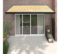 Store banne motorisé rétractable Manuel 3,5 x 2,5 m pour terrasse, Balcon ou Patio extérieur. Tissu imperméable, Protection Solaire, Installation Facile. Jaune et Blanc.