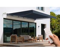 Store banne motorisé Semi-Coffre 495x300 cm Gris Anthracite - Cazeboo FAZZIO Toile 320g/m² UV50+ - Moteur électrique télécommande et capteur Vent - Inclinaison 30 à 100° - Protection terrasse 15 m²