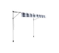 Store Banne Pour Balcon Chene 2 × 1,2m - Toile Rayée Blanche/Grise Et Structure Blanche Blanc