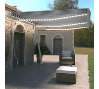 Store Banne Rétractable Manuel avec LED,Auvent de Terrasse en Aluminium Thermolaqué,Toile Polyester Résistante aux UV,avec Éclairage Solaire,Bleu et Blanc,600 x 350 cm