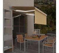 Store Banne Rétractable Manuel,Store Enrouleur Exterieur avec LED Solaire,Toile Polyester Résistante UV/Eau,Structure Aluminium Thermolaqué,Auvent de Terrasse et Balcon,Jaune et Blanc,300 x 250 cm