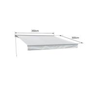 Happy Garden Store banne Saule 3,5 × 3 m Semi-coffre — toile rayée blanche/grise, structure blanche