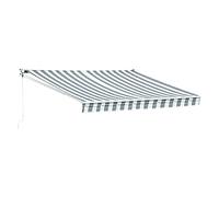 Happy Garden – Store banne Saule 3,5 × 3 m – Toile rayée blanc/gris – Structure blanche