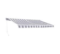 Happy Garden Store banne SAULE 3,95×3m Semi-coffre Toile rayée blanche/grise Structure blanche