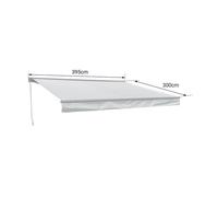 Store Banne Saule 3,95 × 3m Avec Semi-Coffre - Toile Rayée Blanche/Grise Et Structure Blanche Blanc