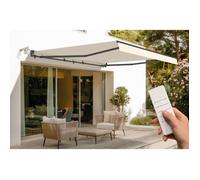 Store banne semi-coffre électrique - Cazeboo - FAZZIO - 4x3m - Toile premium 320g/m² - Beige - Anti-UV - Surface couverte 12m²