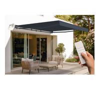 Store banne semi-coffre électrique - Cazeboo - FAZZIO - 4x3m - Toile premium 320g/m² - Gris - Anti-UV - Surface couverte 12m²