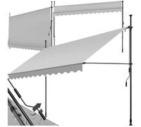 Store banne de jardin - TECTAKE - Store à pince sans perçage avec manivelle réglable en hauteur - Gris Clair - 350 x 180 cm