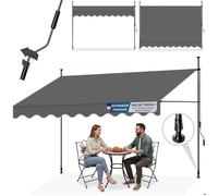 Store banne - TECTAKE - Store à pince sans perçage avec manivelle, réglable, protection UV et étanche, 350 x 180 cm - Noir/Gris