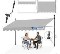 Store banne - TECTAKE - Store à pince sans perçage avec manivelle, réglable, protection UV et étanche, 400 x 180 cm - Gris clair