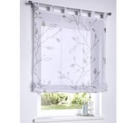 Store bateau Bonnie - Blanc transparent - Imprimé gris - Pour tringle - Largeur 60 x Hauteur 140 cm