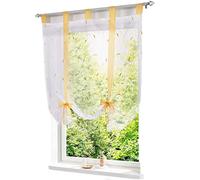 Store Bateau brodé - avec Passants, Transparent - Décoration pour Salon, Chambre à Coucher - Jaune - 60 x 140 cm