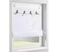 Store bateau Gravelot avec motif oiseaux gris - Store enrouleur semi-transparent à œillets pour fenêtre de 45 x 140 cm, montage sans perçage