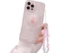 Store-Compatible Avec Coque Iphone 12 Pro Max Cute Rose Arc Aesthetic Transparent Slim Design Antichoc Housse Tpu Femme Fille Camera Lens Protection Etui+Flash Color Crystal Perles Chaîne