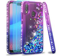 Store-Coque Pour Huawei P20 Lite Avec Verre Trempé [Lot De 2],Liquide Paillette Transparente 3d Tpu Silicone Antichoc Kawaii Diamant Protection Étui Pour Huawei P20 Lite/Nova 3e Violet Bleu
