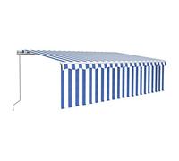 Store de balcon - Protection solaire - Rétractable manuellement avec store et LED - 5 x 3 m - Bleu et blanc - Pour l'extérieur, jardin, balcon, terrasse
