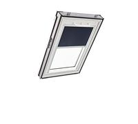 Store d'obscurcissement Roto ZRV Originale - Occultation Presque Totale - Rail de Guidage Argent - Fonctionnement Manuel - pour la Série Q - Taille 114/078 | 11/07 - Couleur du Tissu Bleu