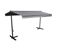 Store Double Pente Frene sur Pieds de Dimensions 3,95 x 3 m, Toile Grise et Structure Grise