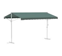Outsunny Store Double Pente 4 x 3 m Manuel rétractable Inclinaison réglable métal Polyester imperméabilisé Vert foncé