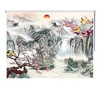 Store enrouleur 100 % occultant, motif floral et montagne, pour cuisine, salle de bain, bureau, rideau extra large de 0,9 m, 1,5 m, installation facile