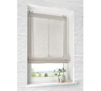 Store enrouleur à œillets Brondy, couleur taupe naturelle semi-transparente, effet lin, avec crochets sans perçage, largeur 45 cm, hauteur 140 cm