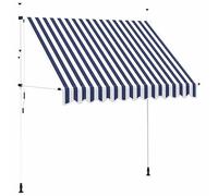 Store enrouleur à la main - 250 cm - Rayé bleu/blanc - Tissu textile avec revêtement en polyuréthane et cadre en acier - Protection solaire parfaite pour terrasse et jardin