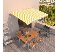 Store enrouleur automatique 450 x 350 cm, jaune et blanc, résistant aux UV, imperméable, pour terrasse, aluminium revêtu par pulvérisation, idéal pour l'extérieur et la fenêtre