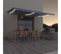 Store enrouleur automatique avec LED et capteur de vent, 600 x 300 cm, résistant aux UV et à l'eau, pour terrasse, balcon, jardin, bleu et blanc