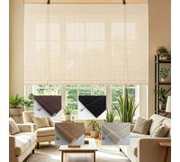Store Enrouleur Bambou Naturel, Rideau en Bambou Extérieur et Intérieur, Brise-Vue Protection Solaire, Store à Rouleau pour Fenêtre Porte Cuisine, Décoration de Partition(Blanc,150cmWx240cmH)