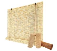 Store Enrouleur Bambou Terrasse Occultant Rideau De Roseau 50 65 80 90 100 115 130 145 160cm, Protection Solaire Store Bambou Extérieur pour Fenêtre et Porte(Natural White Line,125W x 210H cm)