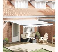 Store enrouleur blanc 400 x 350 cm tissu résistant aux intempéries avec éclairage LED manuel pour terrasse, balcon, extérieur, protection solaire et atmosphère détendue