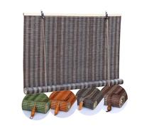 Store enrouleur d'extérieur en bambou - Protection de l'intimité - Pare-soleil imperméable pour terrasse, porche, jardin, levage vertical - Gris 228,6 x 454,6 cm