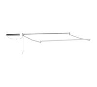 Store enrouleur électrique bleu et blanc 3,5 x 2,5 m avec structure en aluminium, panneaux solaires et télécommande, poignée à manivelle pour utilisation manuelle, idéal pour terrasse