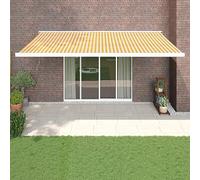 Store enrouleur jaune-blanc 5 x 3 m pour terrasse, tissu polyester résistant aux UV, aluminium revêtu par pulvérisation, montage mural extérieur