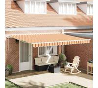 Store enrouleur jaune et orange 450 x 300 cm, manuel et télécommande, résistant aux UV, en acier robuste pour terrasse et extérieur