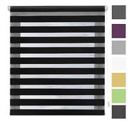 Store Enrouleur Jour Nuit Tissu Double 45x160cm Protéger Votre Vie Privée Rideaux Occultant avec ou sans Perçage, pour fenêtre, Noir