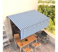 Store enrouleur manuel 4 x 3 m bleu et blanc - Aluminium revêtu par pulvérisation et tissu 100 % polyester avec revêtement PU - Protection solaire parfaite pour terrasse et jardin