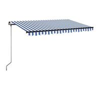 Store enrouleur manuel 450 x 350 cm - Aluminium revêtu par pulvérisation et tissu 100 % polyester avec revêtement PU - Bleu et blanc - Protection solaire parfaite pour terrasse et jardin