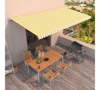 Store enrouleur manuel 600 x 350 cm, résistant aux UV et à l'eau, rayé jaune/blanc, pour terrasse et fenêtre, cadre en aluminium revêtu par pulvérisation