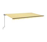 Store enrouleur manuel avec - 500 x 300 cm - Jaune et blanc - Aluminium revêtu par pulvérisation et tissu 100 % polyester avec revêtement en polyuréthane - Parfait pour le jardin, la terrasse et le