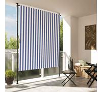 Store extérieur pour terrasse, jardin, balcon, extensible, tissu résistant aux UV, cadre en acier, 150 x 270 cm, bleu/blanc, protection solaire