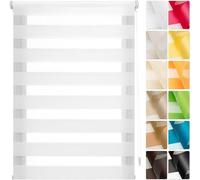 Store Jour Nuit sans percage 80 x 90 cm Double Tissu, Translucide, Store Occultant Stores enrouleurs, Store en Bambou Opaque à tirage latéral, pour fenêtre ou Porte, Blanc