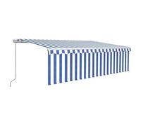 Store manuel 5 x 3 m avec store et - Bleu et blanc - Aluminium revêtu par pulvérisation et tissu 100 % polyester - Protection solaire parfaite pour jardin, terrasse ou balcon
