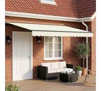 Store pliant électrique 4,5 x 3,5 m avec télécommande et manivelle, tissu polyester avec revêtement PU, cadre en acier revêtu par poudre et aluminium, construction semi-cassette à montage